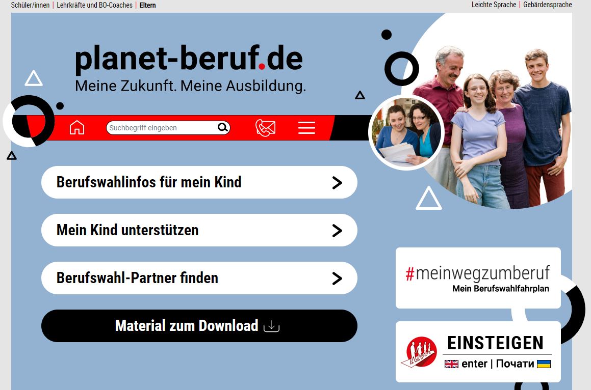 Screenshot der Website planet-beruf.de